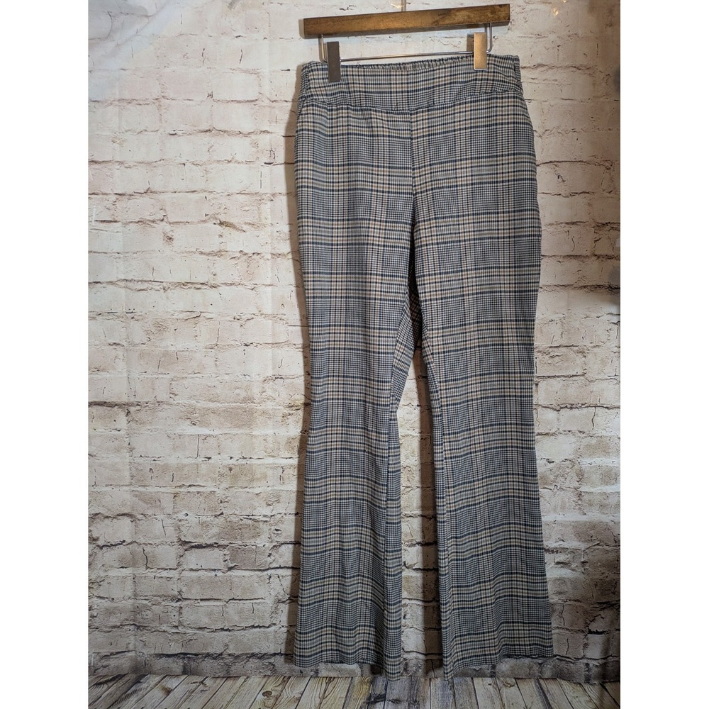 Cato Brown Plaid Flare Leg Pants Womens Medium Pull On High Rise Stretch Dress
